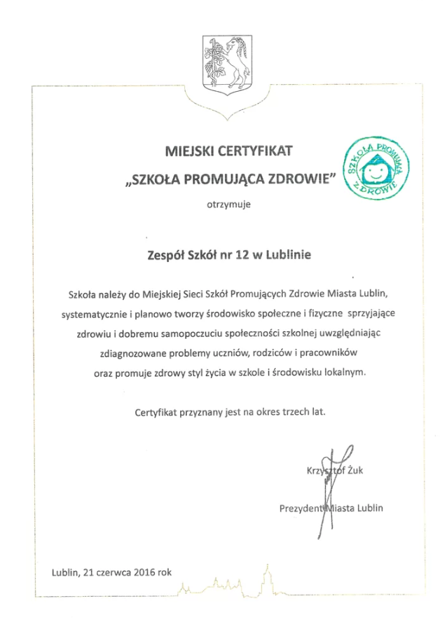 Mijeski certyfikat, rok 2016