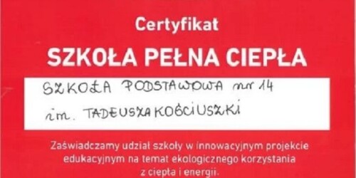 Certyfikat - Szkoła pełna ciepła